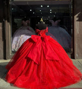 Off-Shoulder Sweetheart Ball Gown Red Tulle Quinceanera & Evening Party Dress for Sweet 16